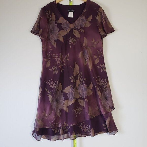 Kathy Roberts Purple Floral Layered Chiffon Dress Size 16 Elegant Evening USA - Picture 3 of 6